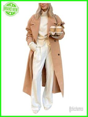 Womens Long Wool Blend Overcoat Notch Lapel Double Breasted Winter Coat